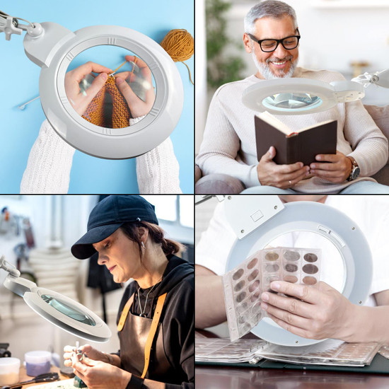 5 Diopter (2.25X) LED Magnifying Lamp with Clamp - 7-inch Glass Lens (Removable) 5 Diopter (2.25X) LED Magnifying Lamp with Clamp - 7-inch Glass Lens (Removable)