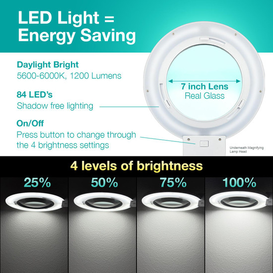 5 Diopter (2.25X) LED Magnifying Lamp with Clamp - 7-inch Glass Lens (Removable) 5 Diopter (2.25X) LED Magnifying Lamp with Clamp - 7-inch Glass Lens (Removable)
