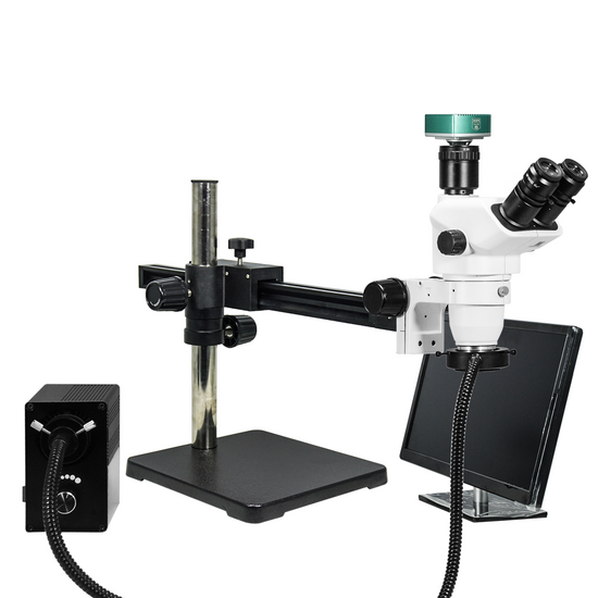 2.0 Megapixels 6.7-45X CMOS UV FREE LED Light Ball Bearing Boom Stand Trinocular Zoom Stereo Microscope SZ02061435