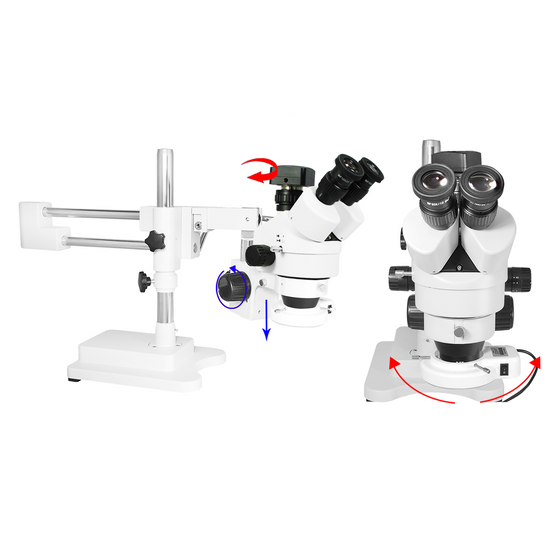 3.5X-45X Widefield Zoom Stereo Microscope, Trinocular, Double Arm Boom Stand, LED Light + 5M CMOS Digital Camera
