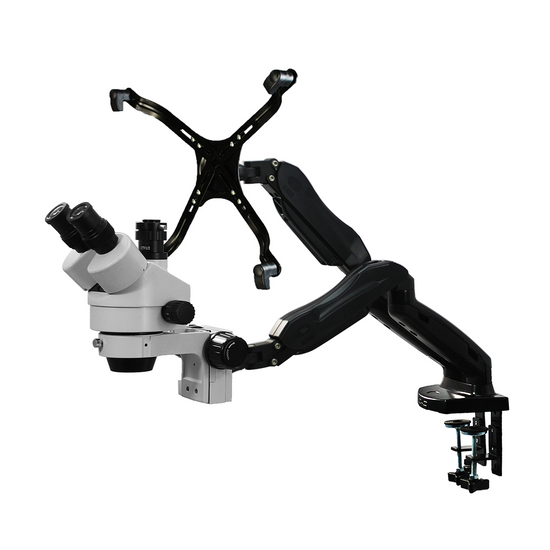 7X-45X Widefield Zoom Stereo Microscope, Trinocular, Pneumatic Articulating Arm Table Clamp + Monitor Holder