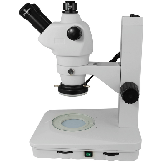 8X-50X Widefield Zoom Stereo Microscope, Trinocular, Track Stand (Track Length 300mm) LED Ring Light and Bottom Light, Rectangle Base