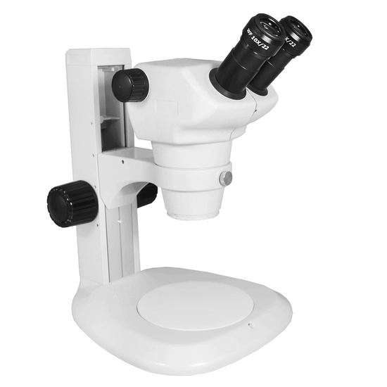 8X-50X Widefield Zoom Stereo Microscope, Binocular, Track Stand (Track Length 280mm) Fan Shaped Base