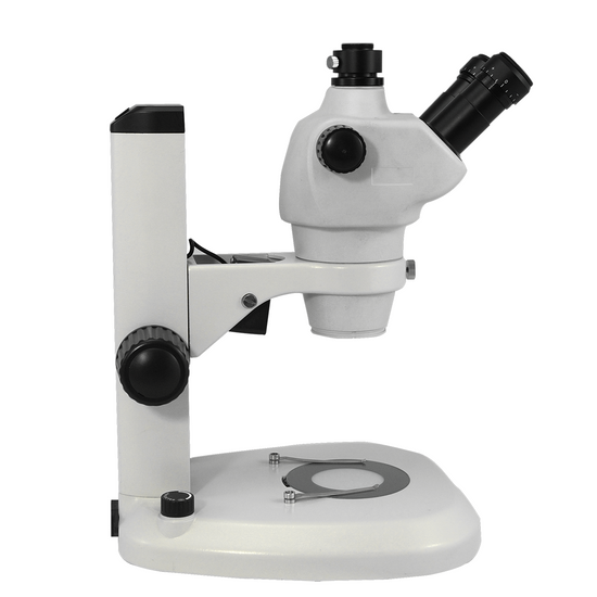 8X-50X Widefield Zoom Stereo Microscope, Trinocular, Track Stand (Track Length 280mm) LED Top and Bottom Light, Fan Shaped Base