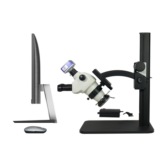 4-50X 8 Megapixels CMOS LED Light Curved Arm Stand Trinocular Zoom Stereo Microscope SZ02030172