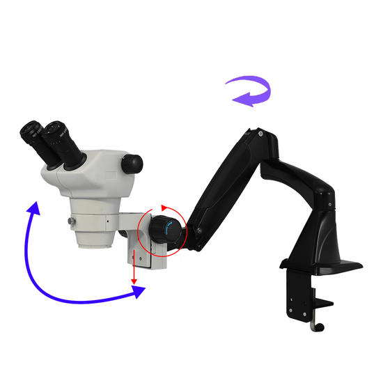 8X-50X Widefield Zoom Stereo Microscope, Binocular, Pneumatic Articulating Arm Table Clamp