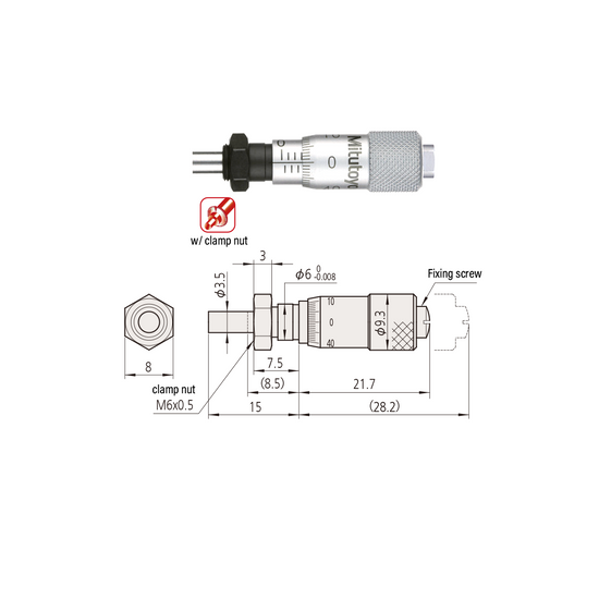 0-0.25″ Mechanical Micrometer Head Graduation 0.001″ 0.25" Flat with Clamp Nut Mechanical Micrometer Head Mitutoyo-148-204