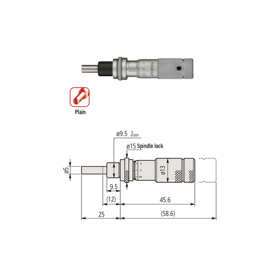 0-0.50″ Mechanical Micrometer Head Graduation 0.001″ 0.5" Flat Zero-Adjustable Mechanical Micrometer Head (with Spindle Lock, Thimble Diameter: Dia. 13mm) Mitutoyo-148-505