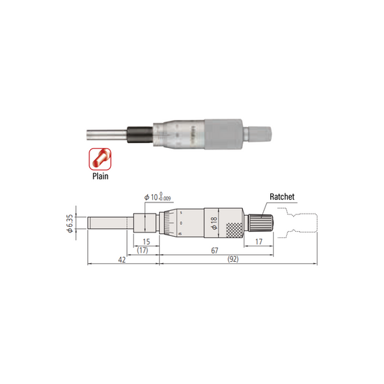 0-1″ Mechanical Micrometer Head Graduation 0.001″ 1" Flat Mechanical Micrometer Head (Thimble Diameter: Dia. 18mm) Mitutoyo-150-208