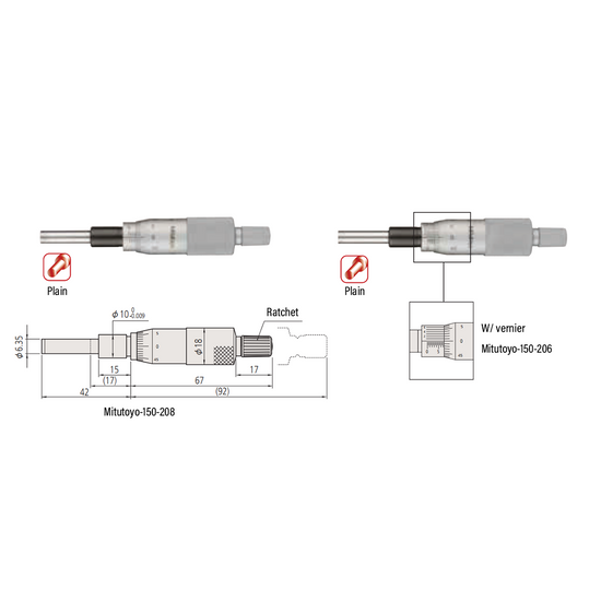 0-1″ Mechanical Micrometer Head Graduation 0.001″ 1" Flat Mechanical Micrometer Head (Thimble Diameter: Dia. 18mm, W/Vernier) Mitutoyo-150-206 0-1″ Mechanical Micrometer Head Graduation 0.001″ 1" Flat Mechanical Micrometer Head (Thimble Diameter: Dia. 18mm, W/Vernier) Mitutoyo-150-206