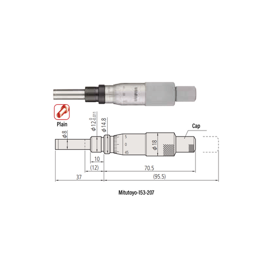 0-1″ Mechanical Micrometer Head Graduation 0.001″ 1" Flat Mechanical Micrometer Head (Thimble Diameter: Dia. 18mm, Spindle Diameter: Dia. 8mm) Mitutoyo-153-207