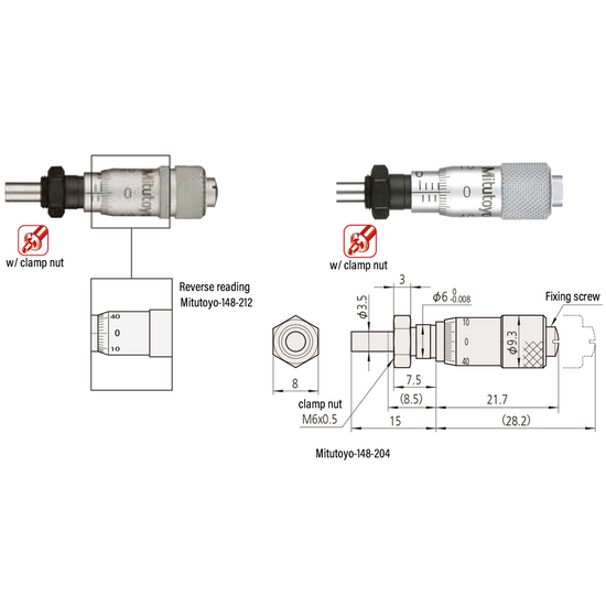 0-0.25″ Mechanical Micrometer Head Graduation 0.001″ 0.25" Flat with Clamp Nut Mechanical Micrometer Head (Reverse Reading) Mitutoyo-148-212-10 0-0.25″ Mechanical Micrometer Head Graduation 0.001″ 0.25" Flat with Clamp Nut Mechanical Micrometer Head (Reverse Reading) Mitutoyo-148-212-10