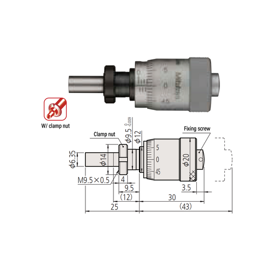 0-0.50″ Mechanical Micrometer Head Graduation 0.001″ 0.5" Flat with Clamp Nut Mechanical Micrometer Head (Thimble Diameter: Dia. 20mm) Mitutoyo-148-360-10 0-0.50″ Mechanical Micrometer Head Graduation 0.001″ 0.5" Flat with Clamp Nut Mechanical Micrometer Head (Thimble Diameter: Dia. 20mm) Mitutoyo-148-360-10