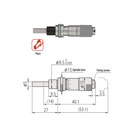 0-0.50″ Mechanical Micrometer Head Graduation 0.001″ 0.5"Flat Mechanical Micrometer Head (with Spindle Lock, Thimble Diameter: Dia. 13mm) Mitutoyo-148-123-10 0-0.50″ Mechanical Micrometer Head Graduation 0.001″ 0.5"Flat Mechanical Micrometer Head (with Spindle Lock, Thimble Diameter: Dia. 13mm) Mitutoyo-148-123-10