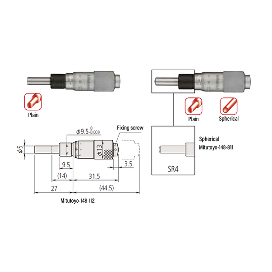 0-0.50″ Mechanical Micrometer Head Graduation 0.001″ 0.5" Spherical Mechanical Micrometer Head (Thimble Diameter: Dia. 13mm) Mitutoyo-148-811-10 0-0.50″ Mechanical Micrometer Head Graduation 0.001″ 0.5" Spherical Mechanical Micrometer Head (Thimble Diameter: Dia. 13mm) Mitutoyo-148-811-10