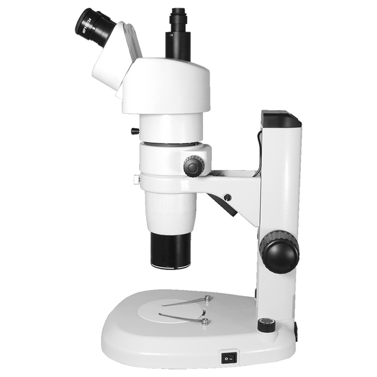 8X-80X Widefield Parallel Zoom Stereo Microscope, Trinocular, Track Stand + Single Port Photo/Video Beam Splitter, Siedentopf 0-35° Viewing Angle