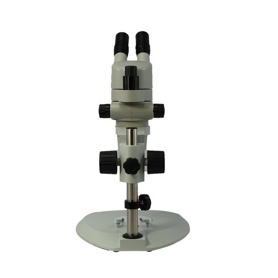 8X-80X Widefield Parallel Zoom Stereo Microscope, Trinocular, Post Stand, Compensating 45° Viewing Angle