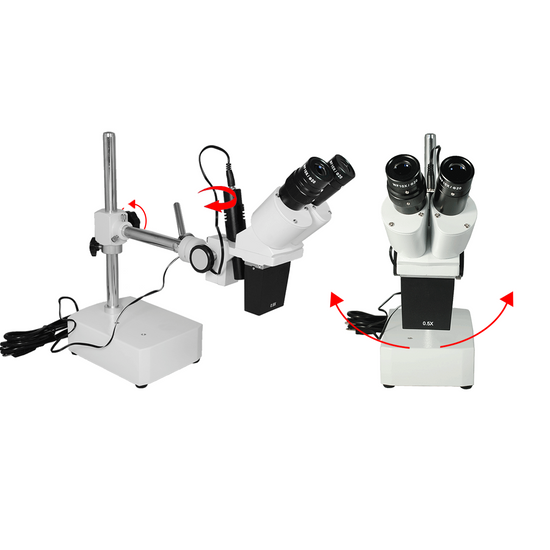5X Widefield Stereo Microscope, Binocular, Single Arm Boom Stand with Arbor, LED Top Light