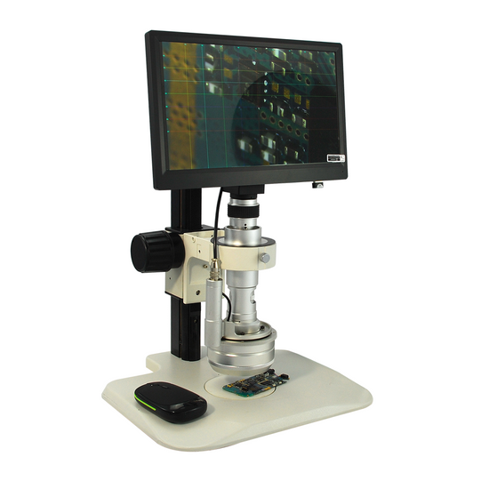 0.65-4.5X Industrial Inspection 3D Video Microscope + LCD Display Digital Camera, Track Stand