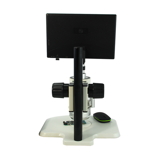 0.65-4.5X Industrial Inspection 3D Video Microscope + LCD Display Digital Camera, Track Stand