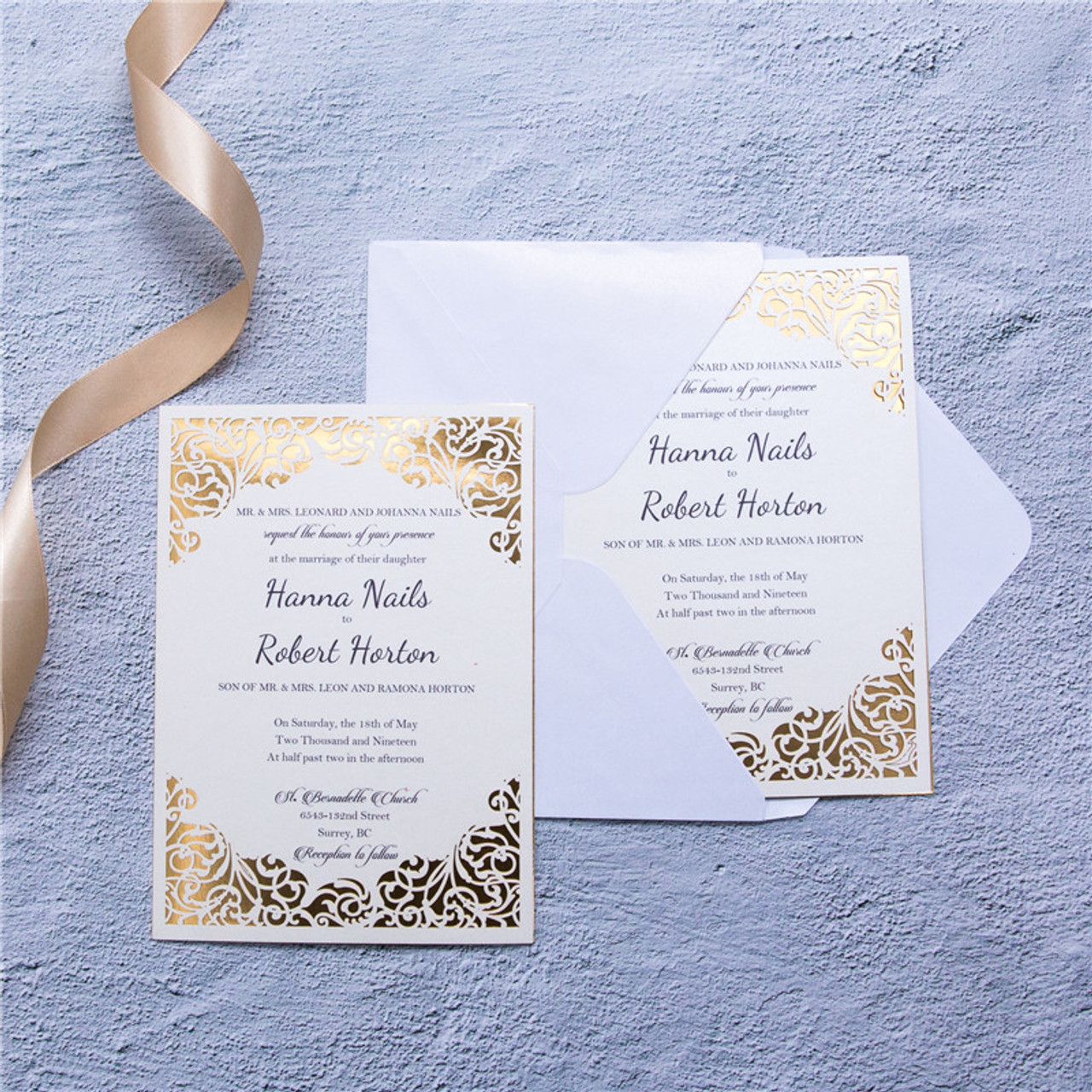 Vintage Lace Inspired Flat Laser Cut Invitation Suite - Laser Cut  Invitation, Paper Backer, RSVP Card & Envelopes