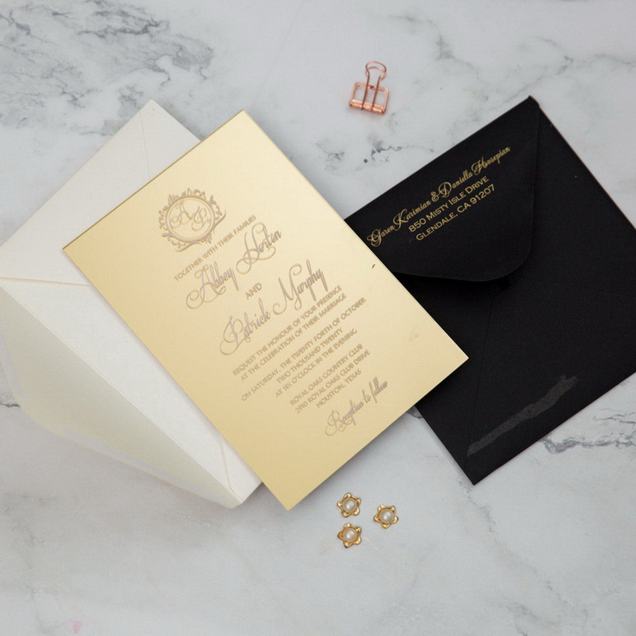 Gold Mirror Acrylic Wedding Invitation Suite 1mm - Invitation, RSVP Card &  Envelopes - Ct9 Designs