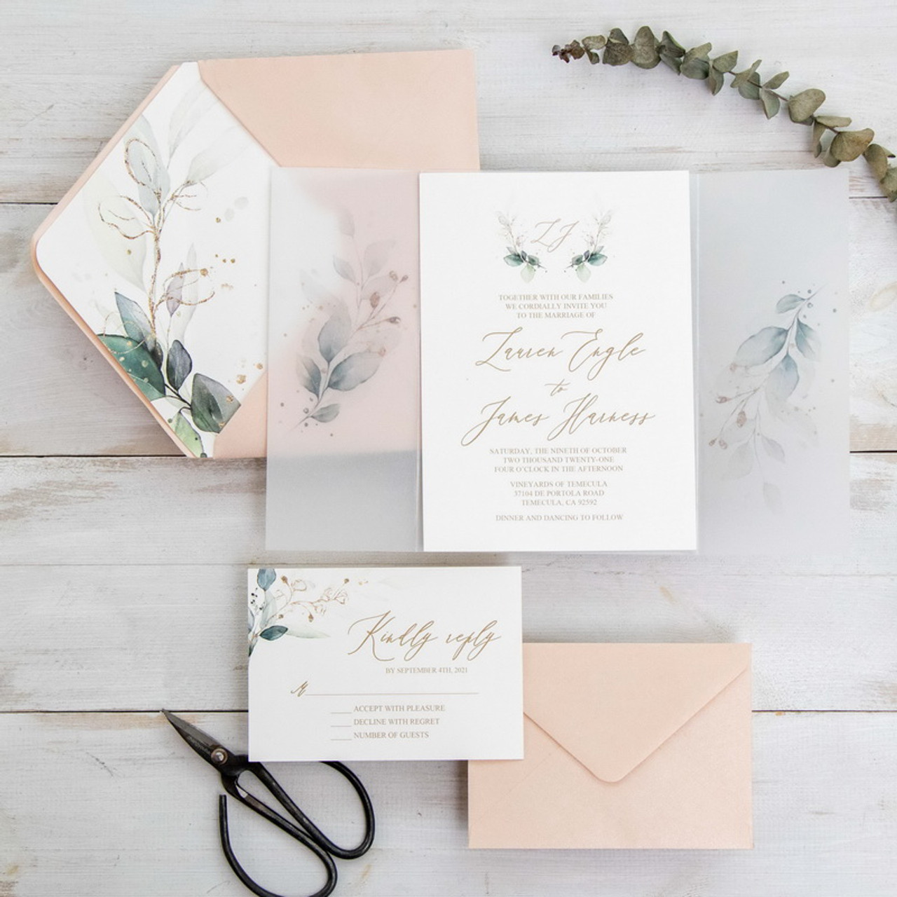 Unique Monogram Acrylic Wedding Invitations With Vellum Wraps