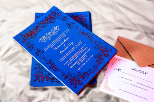 Beauty & The Beast Rose Design Flat Laser Cut Wedding Invitation