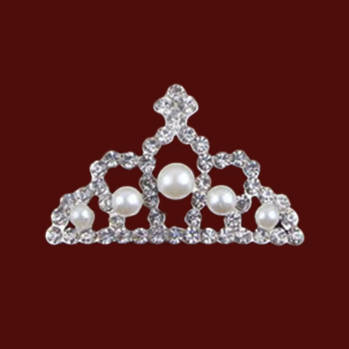 1.5 Inch Tiara Brooch Invitation Embellishment With Crystal Pearls & Rhinestones - Style 3