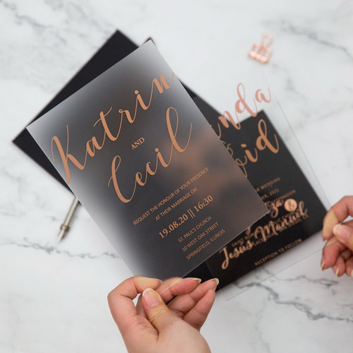 Screen Printing Rose Gold Frosted Acrylic Wedding Invitation Suite 1mm - Invitation, RSVP Card & Envelopes