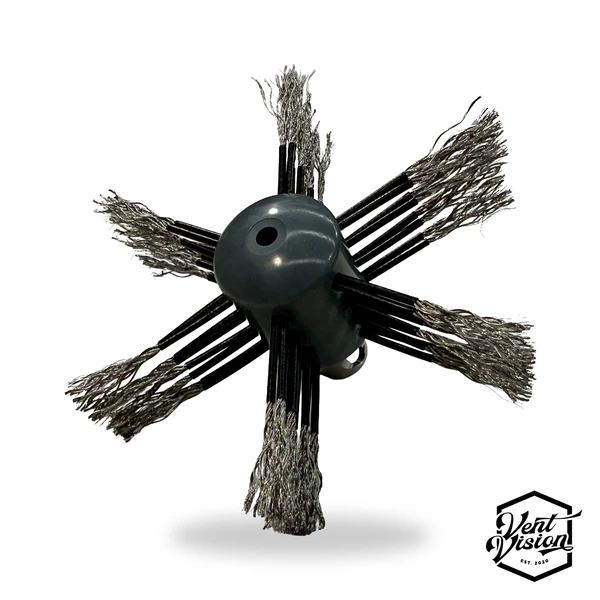 Vent Vision X stainless steel dryer vent brush with six spaced groups of bristles