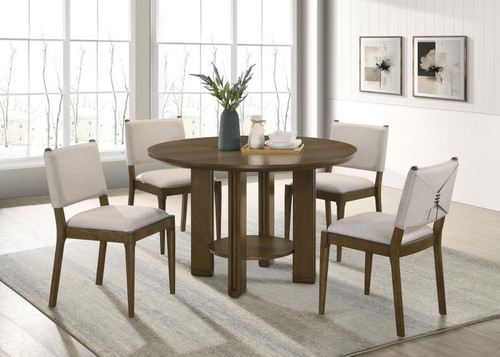 OTTOWA 5-PIECE ROUND WOOD DINING ROOM TABLE SET BROWN