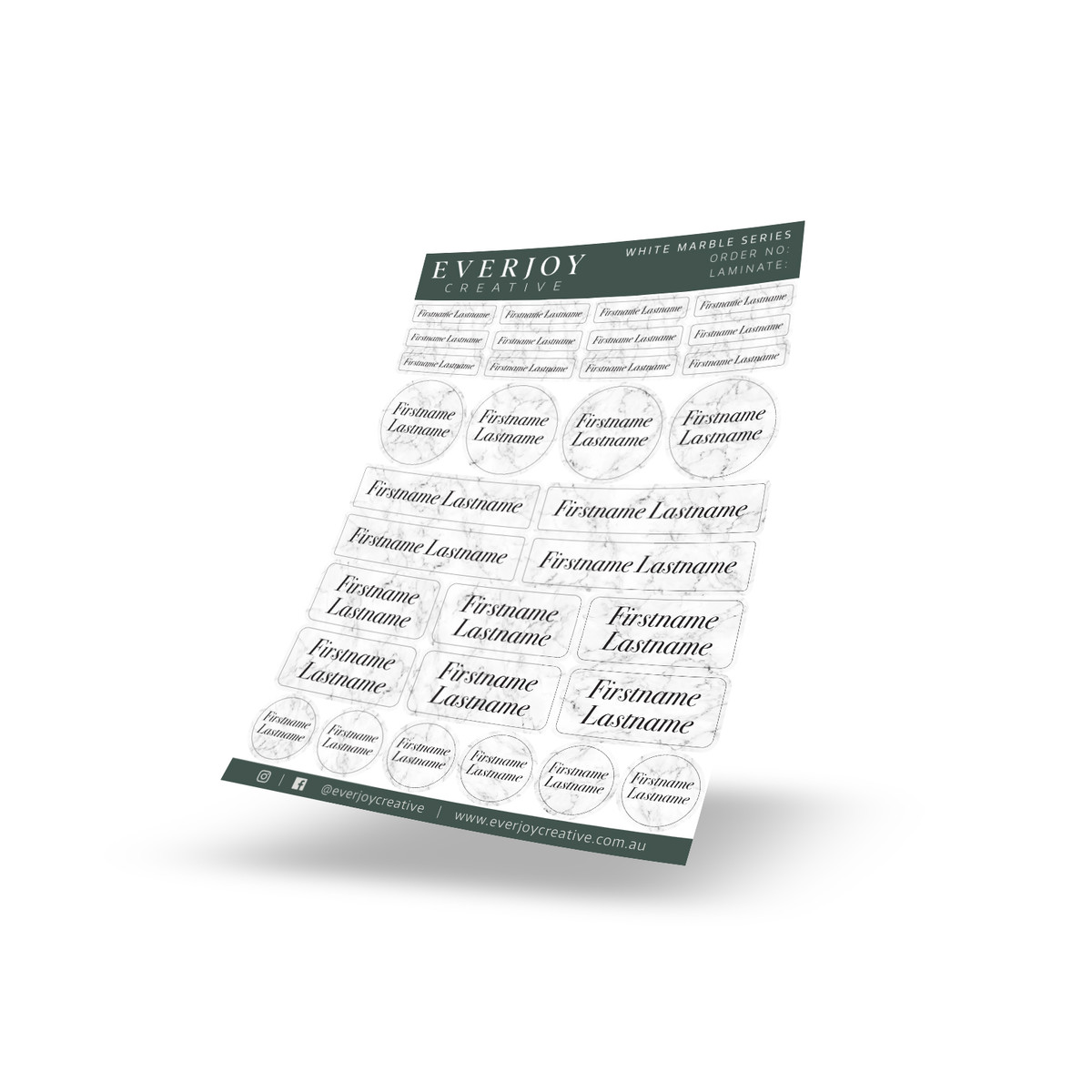 White Marble Series Name Labels