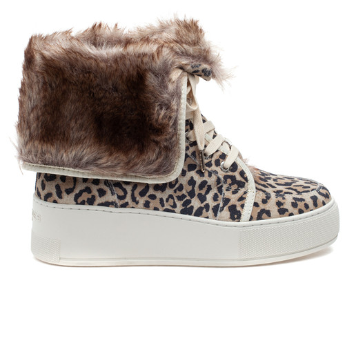 MOSEY White Leopard Print Suede