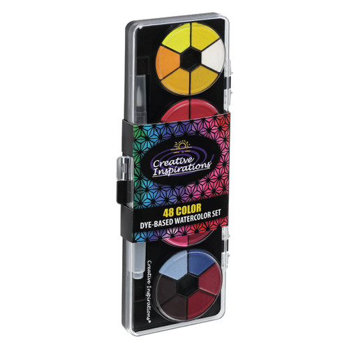 Creative Inspirations Dye-Based Transparent Watercolor 48 Pan Set with Waterbrush - (92069)