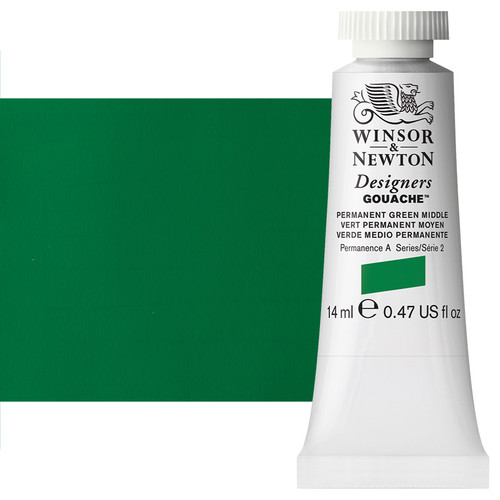 Winsor & Newton Designer Gouache Permanent Green Middle 14mL Tube - (1696)