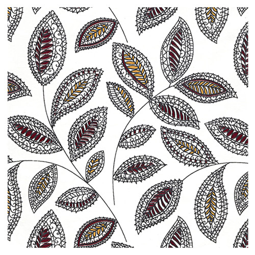Black Ink Leaf Doodles Paper Multicolor on Natural White 22x30 - (1000084883)