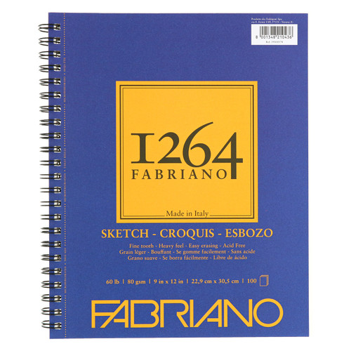 Fabriano 1264 Sketch 60 lb. Spiral 9X12 Portrait Pad (100 Sheets)