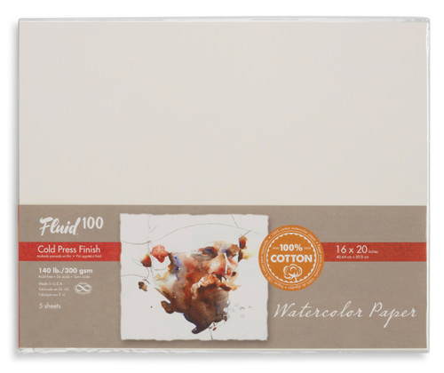 Fluid 100 Watercolor Paper 140  lb. Cold Press 16x20in Sheet Pack of 5 - (200018983)