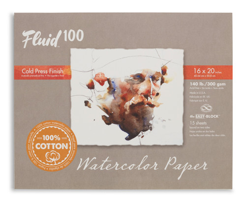 Fluid 100 Watercolor Paper 140  lb. Cold Press 16x20in Block - (200018992)