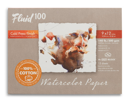 Fluid 100 Watercolor Paper 140  lb. Cold Press 9x12in Block - (200018989)