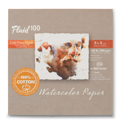 Fluid 100 Watercolor Paper 140  lb. Cold Press 8x8in Block - (200018987)