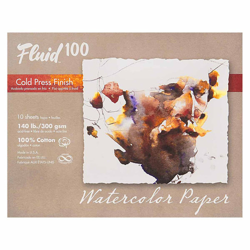Fluid 100 Watercolor Paper 140  lb. Hot Press 8x10in Pochette