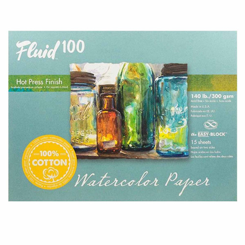 Fluid 100 Watercolor Paper 140  lb. Hot Press 8x10in Pochette - (200019018)