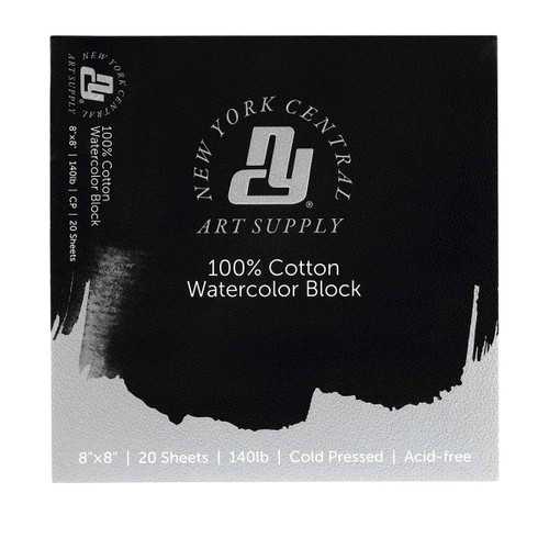 New York Central Watercolor Paper Block (20 Sheets) 140 lb. Cold Press 8X8 - (91562) New York Central Watercolor Paper Block (20 Sheets) 140 lb. Cold Press 8X8 - (91562)