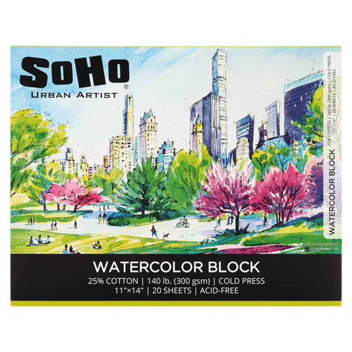 SoHo Watercolor Paper Block 140 lb. Cold Press 11x14 in. 20 Sheet - (91902) SoHo Watercolor Paper Block 140 lb. Cold Press 11x14 in. 20 Sheet - (91902)