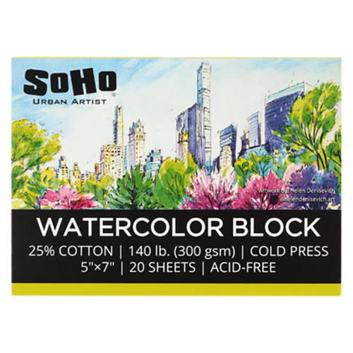 SoHo Watercolor Paper Block 140 lb. Cold Press 5x7 in. 20 Sheet - (91898) SoHo Watercolor Paper Block 140 lb. Cold Press 5x7 in. 20 Sheet - (91898)