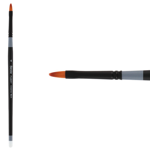 Beste Golden Taklon Short Handle Filbert Brush Size 4 - (72364)