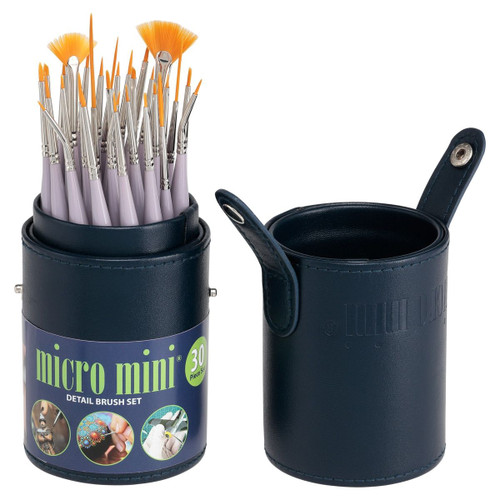 Micro Tini Detail Brush Deluxe Set of 30 With Vegan Leather Case - (90502)