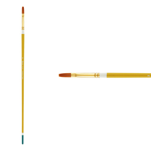 Qualita Golden Taklon Long Handle Flat Brush Size 2 - (72552)